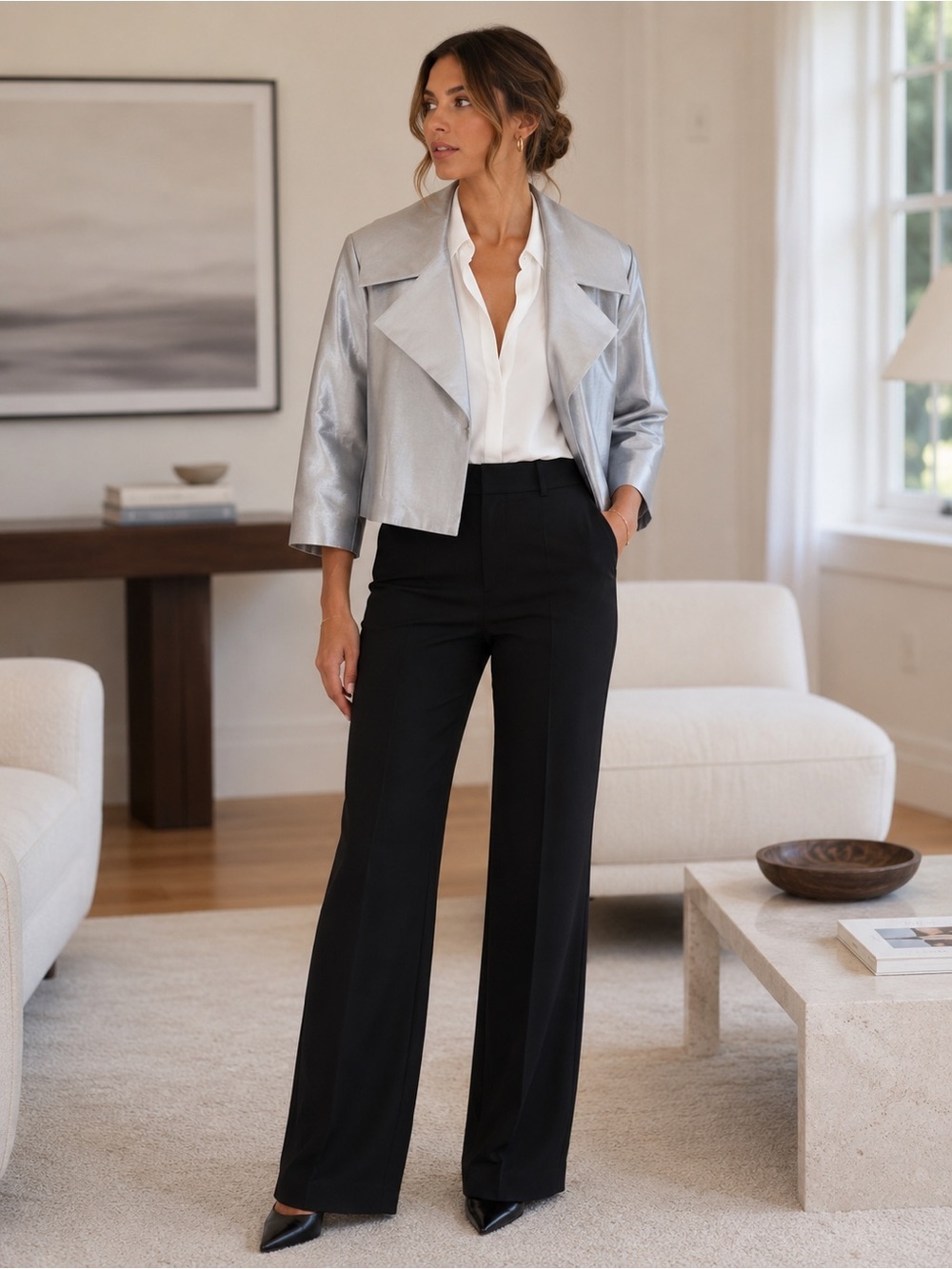 Talbots Petite Silk Blend Cropped Jacket NWT Silver Size 0P MSRP $199